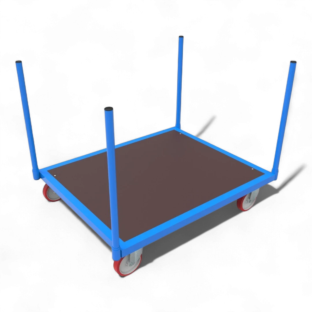 Rungenwagen für Paletten & schwere Lasten – Robuste Stahlkonstruktion mit Rungen, bis 1000 kg Traglast. Ideal für Lager und Logistik.